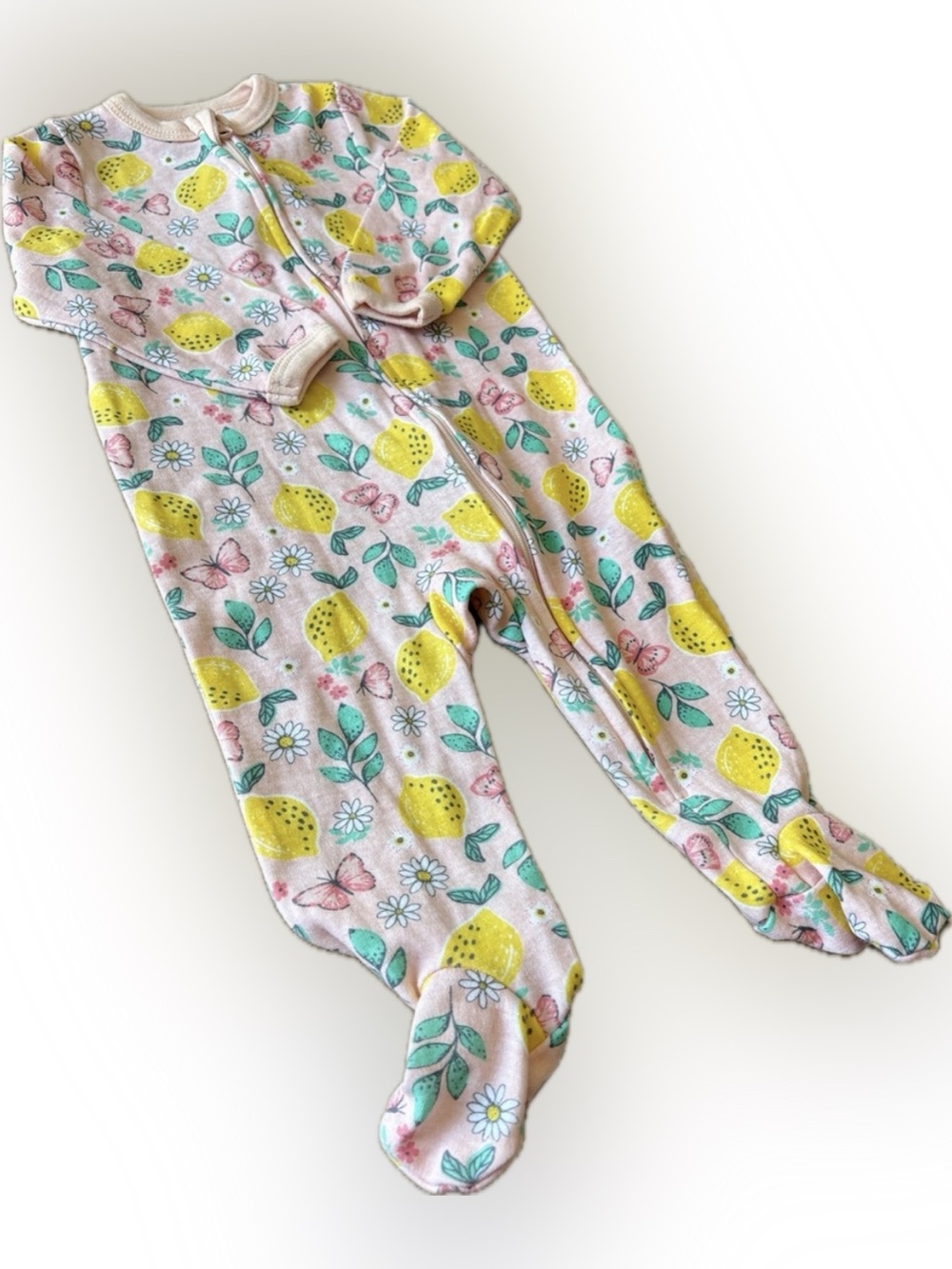 NWOT Pink Lemon-Print Footed One-Piece Pajamas